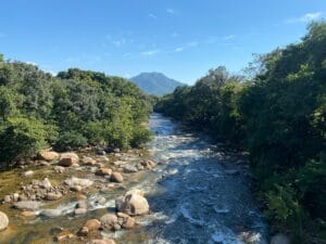 Serene river surrounded by lush greenery. Valledupar, Colombia.