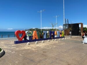 Beach sign. Santa Marta, Colombia.