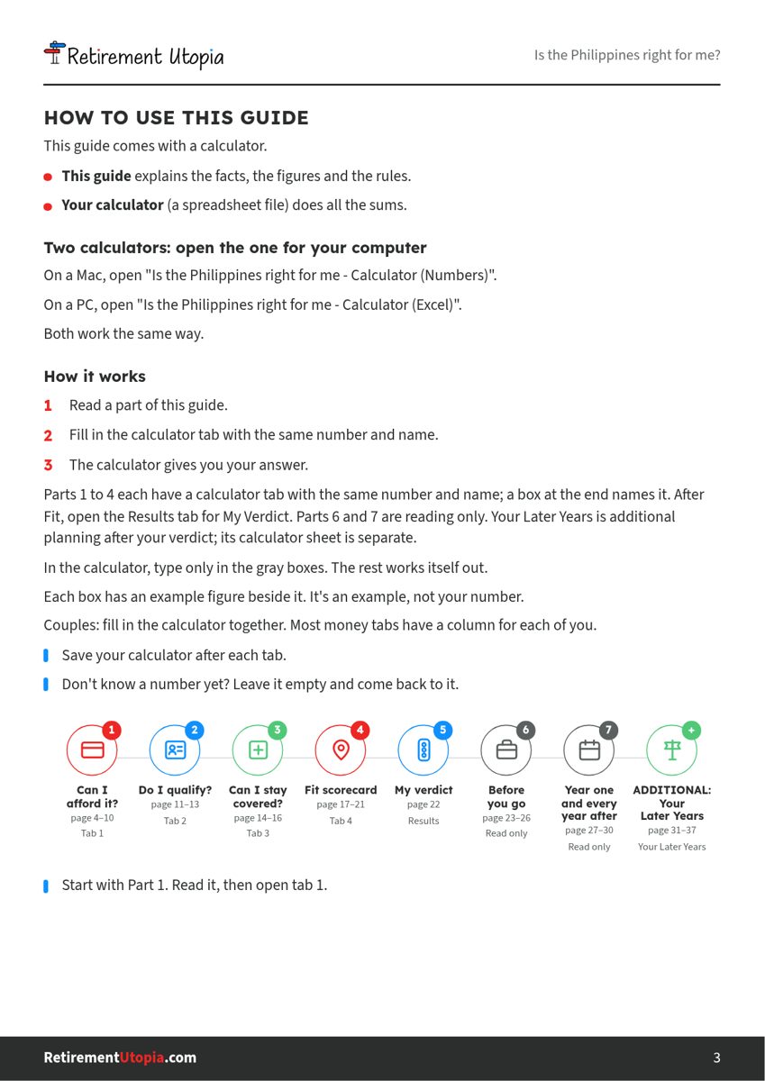 Sample page 3: How to use this guide and the calculator